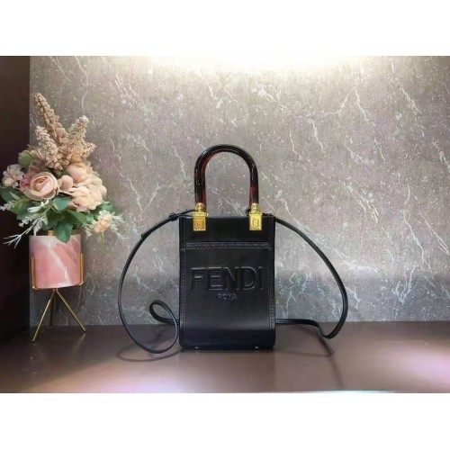 Кожена мини чанта FENDI MINI SUNSHINE SHOPPER 8BS051ABV черна