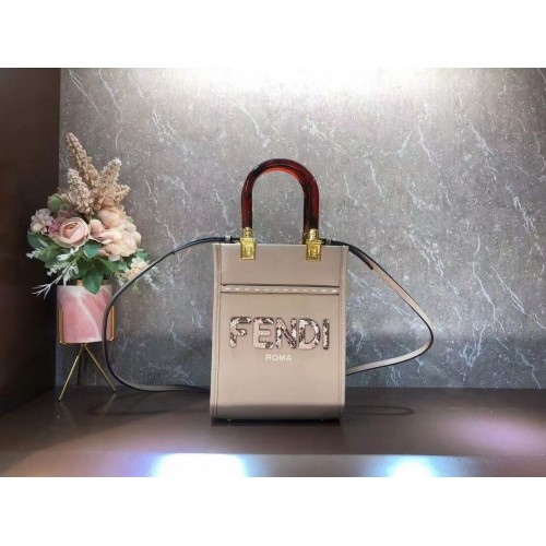 Кожена мини чанта FENDI MINI SUNSHINE SHOPPER 8BS051ABV сива