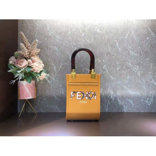 Кожена мини чанта FENDI MINI SUNSHINE SHOPPER 8BS051ABV оранжева