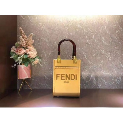 Кожена мини чанта FENDI MINI SUNSHINE SHOPPER 8BS051ABV жълта
