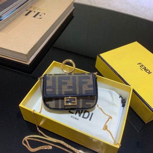 Чанта от платнена напа FENDI NANO BAGUETTE CHARM 7AR844 кафява