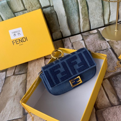 Чанта FENDI NANO BAGUETTE CHARM от платнена напа 7AR844 в тъмносиньо