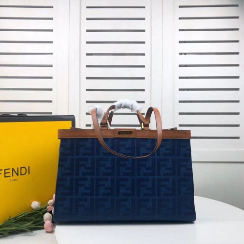 FENDI PEEKABOO X-TOTE платнена чанта 8BH374A кафяво-синя