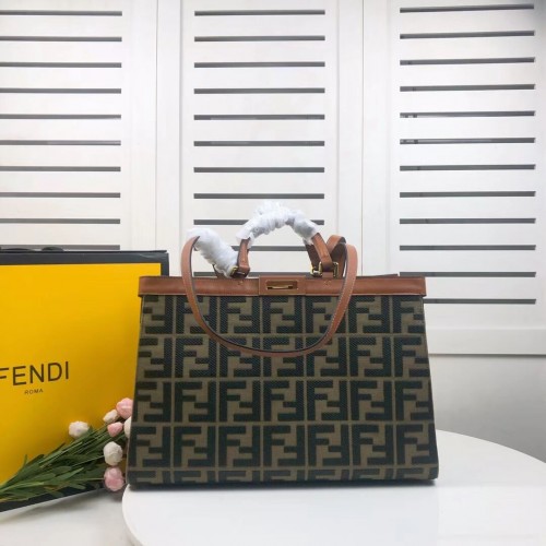 FENDI PEEKABOO X-TOTE платнена чанта 8BH374A кафяво-зелена