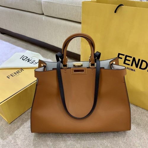 Кожена чанта FENDI PEEKABOO X-TOTE F1527 кафява