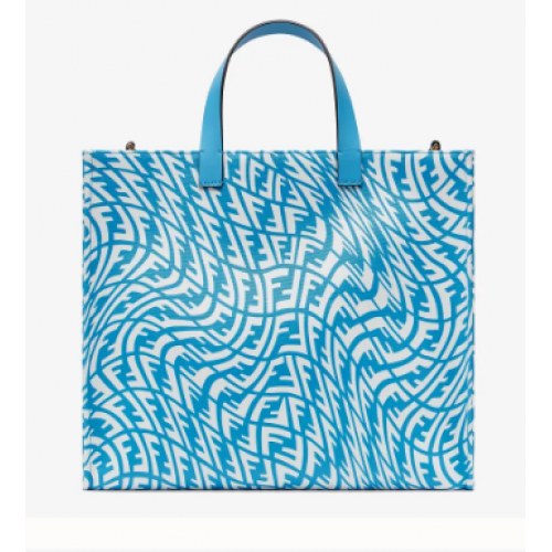 Чанта FENDI SHOPPER синя с гланциран плат 8BH357AFL