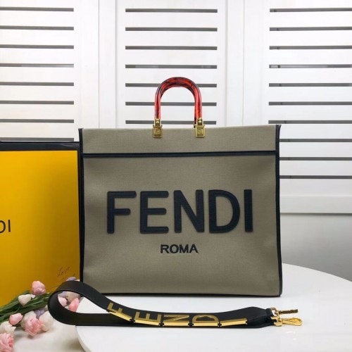 FENDI SUNSHINE LARGE Зелена фланелена чанта за пазаруване 8BH372