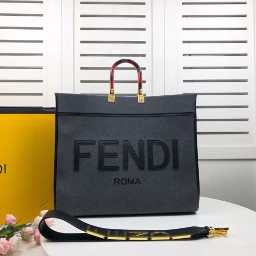 FENDI SUNSHINE LARGE Сива фланелена чанта за пазаруване 8BH372