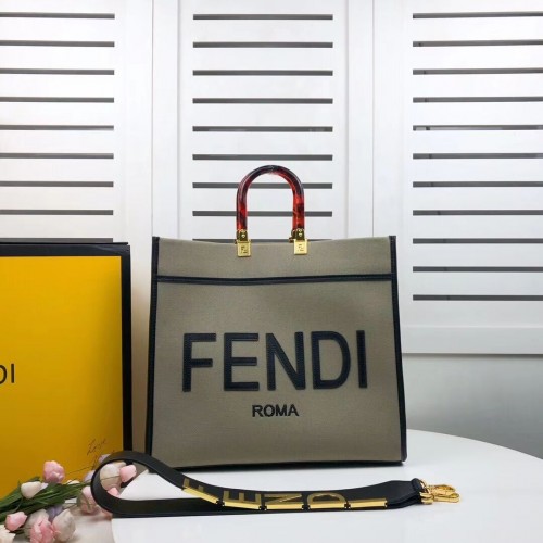 FENDI SUNSHINE LARGE фланелена чанта за пазаруване 8BH371 зелена