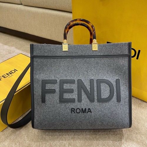 FENDI SUNSHINE LARGE фланелена чанта за пазаруване 8BH375 сива