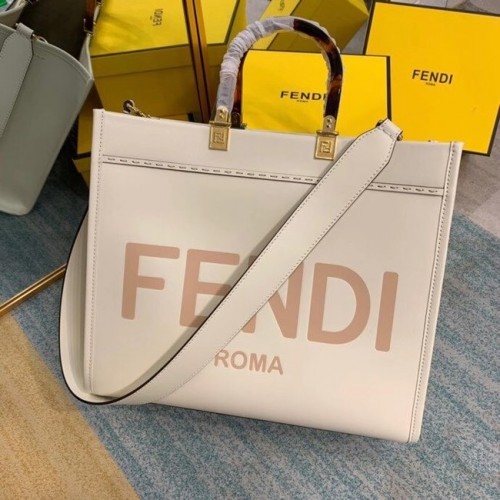 Чанта за пазаруване от естествена кожа FENDI SUNSHINE MEDIUM, бежова 8BH386A