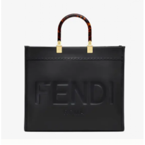 Чанта за пазаруване от естествена кожа FENDI SUNSHINE MEDIUM, черна, 8BH386A