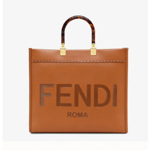 Кафява кожена чанта FENDI SUNSHINE MEDIUM 8BH386A