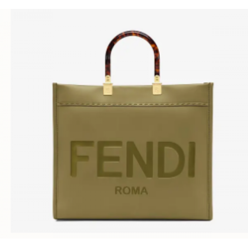Чанта за пазаруване от естествена кожа FENDI SUNSHINE MEDIUM, зелена, 8BH386A