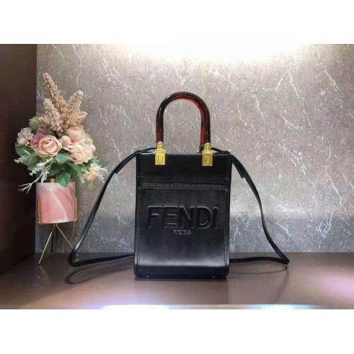 Кожена мини чанта FENDI SUNSHINE SHOPPER F1620 черна