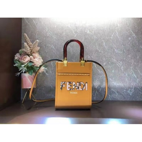 Кожена мини чанта FENDI SUNSHINE SHOPPER F1620 оранжева