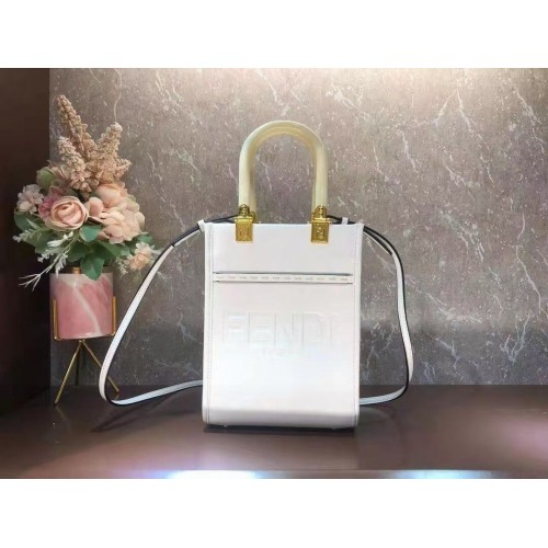 Кожена мини чанта FENDI SUNSHINE SHOPPER F1620 бяла