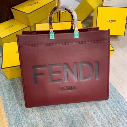 Голяма бордо кожена чанта за пазаруване FENDI SUNSHINE 8BH387A
