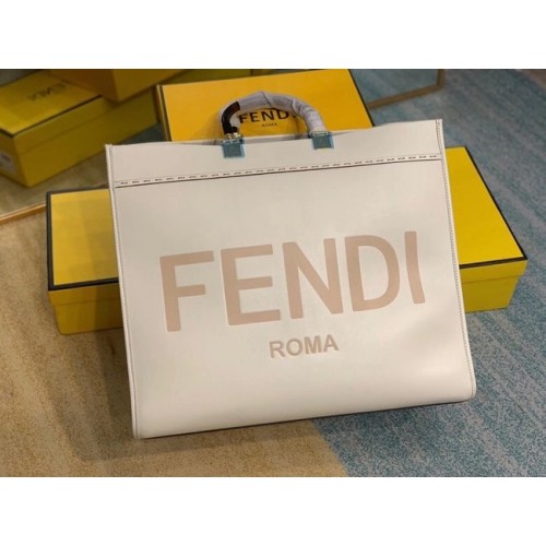 Голяма бежова кожена чанта за пазаруване FENDI SUNSHINE 8BH387A