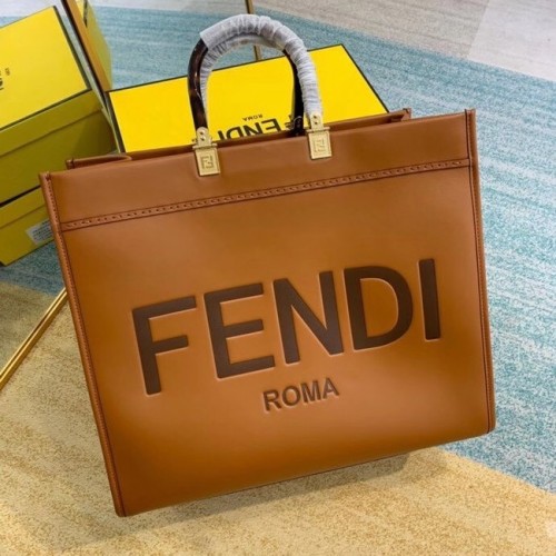 Голяма кафява кожена чанта FENDI SUNSHINE 8BH387A