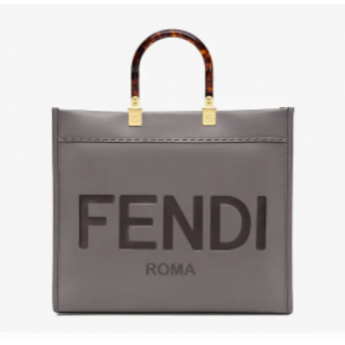 Голяма сива кожена чанта за пазаруване FENDI SUNSHINE 8BH387A