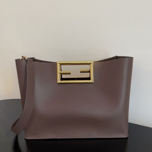 Кожена чанта FENDI WAY MEDIUM 8BH391AAI Тъмнокафява