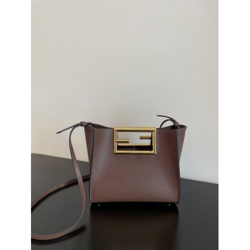 FENDI WAY малка кожена чанта 5FB6846 Тъмнокафява