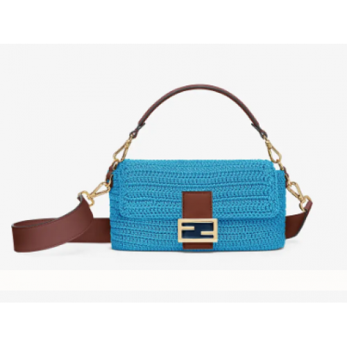 Fendi BAGUETTE Синя памучна плетена чанта 8BR600