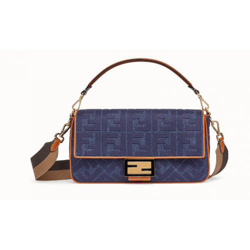 Чанта Fendi BAGUETTE LARGE синя дънкова BR771A9