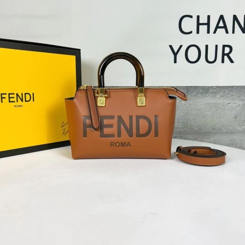 Fendi By The Way Mini малка кожена чанта Boston 8BS067A кафява