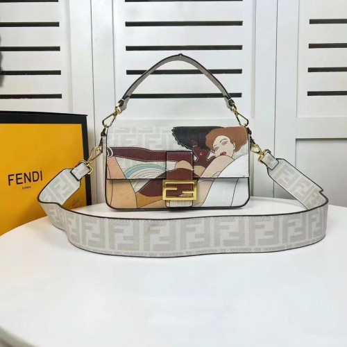 Чанта от остъклен плат Fendi FF с инкрустация Baguette F0705 сива