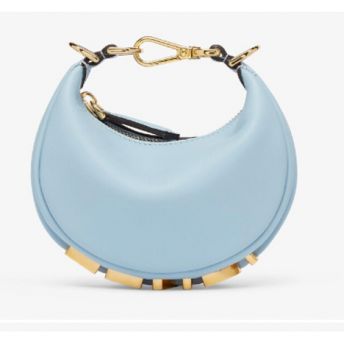 Кожена талисман Fendi Nano Fendigraphy в светлосин цвят 7AS089A