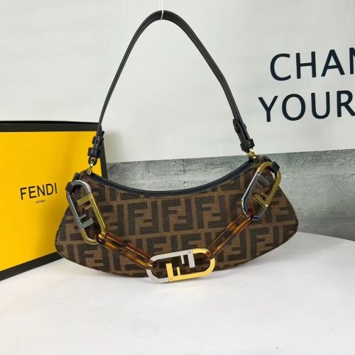 Кожена чанта Fendi O Lock Swing в ментово зелено 8BS068A кафява
