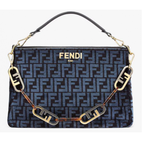 Тъмносиня чанта от гоблен с цип Fendi O Lock 8BR805A