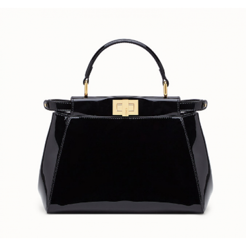 Чанта от черна лачена кожа Fendi PEKABOO ICONIC MINI 8BN244