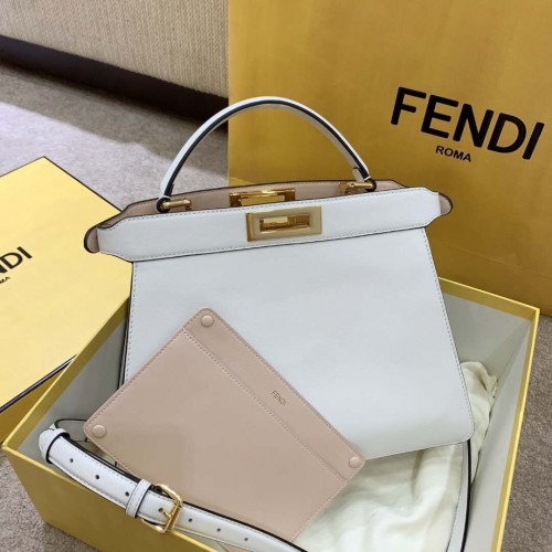 Чанта от естествена кожа Fendi PEEKABOO ISEEU EAST-WEST WHITE 8BN323