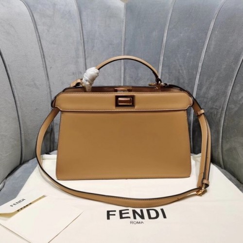 Кожена чанта Fendi PEEKABOO ISEEU EAST-WEST 8BN323A, цвят кайсия