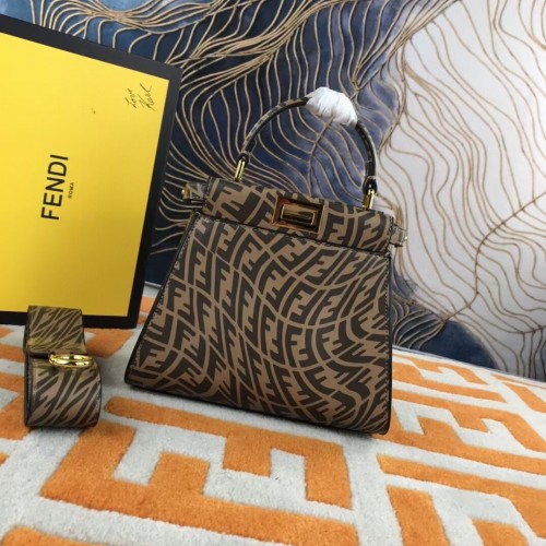 Fendi PEEKABOO MINI Кафява кожена чанта FF Vertigo 8BN244AGK
