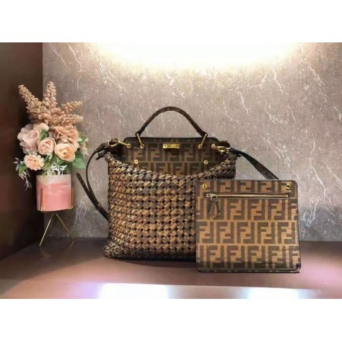Fendi PEEKABOO X-LITE LARGE Кафява памучна чанта 8BN304A