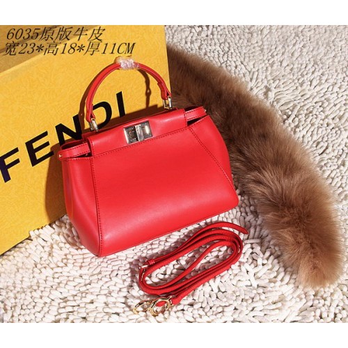 Чанта Fendi Peekaboo от гладка кожа FD6035 червена
