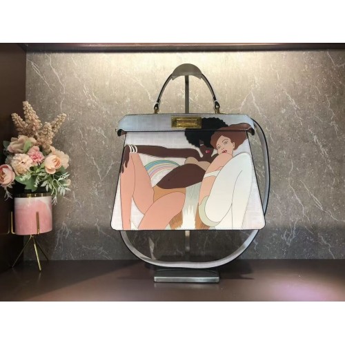 Чанта от коприна Fendi Peekaboo ISeeU FF F1983 бяла