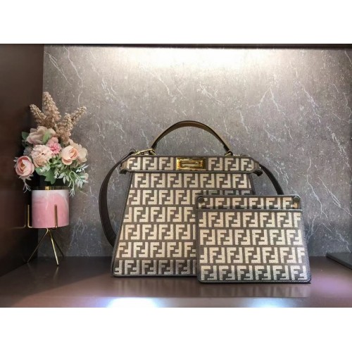 Чанта от плат от гоблен Fendi Peekaboo ISeeU FF F1982 каки
