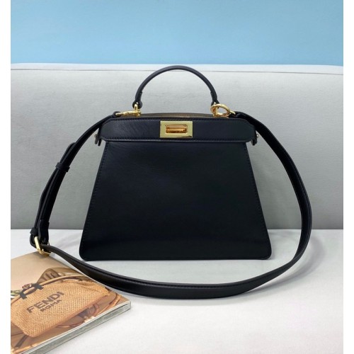 Кожена чанта Fendi Peekaboo ISeeU MEDIUM 80011A черна