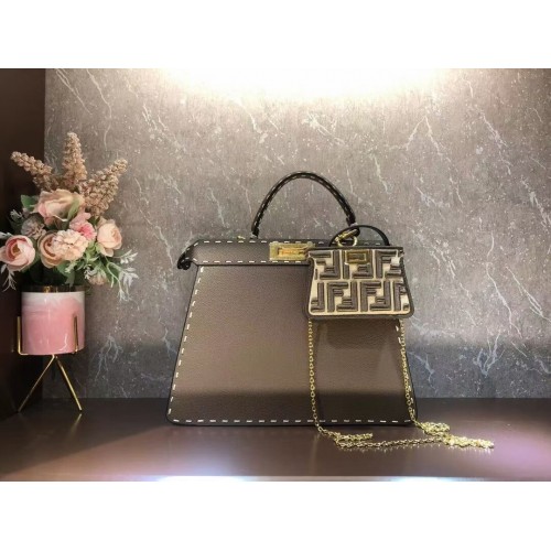 Кожена чанта Fendi Peekaboo ISeeU MEDIUM F8637 сива