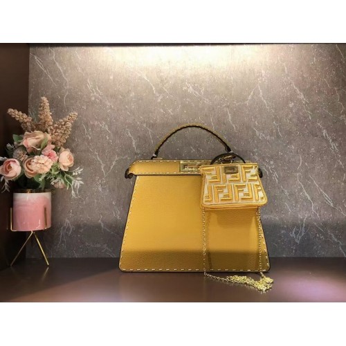 Кожена чанта Fendi Peekaboo ISeeU MEDIUM F8637 жълта