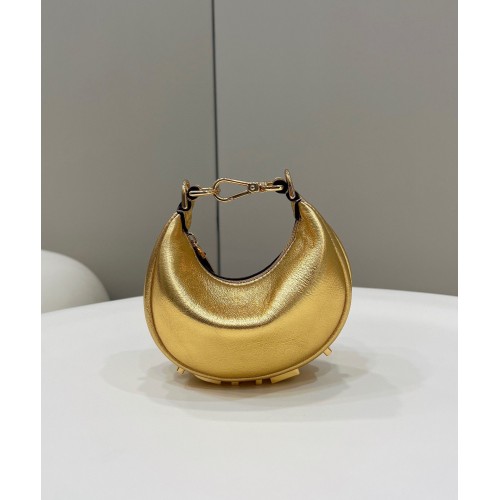 Fendi Praphy оригинална кожена чанта с голямо лого на FENDI 80056S златиста