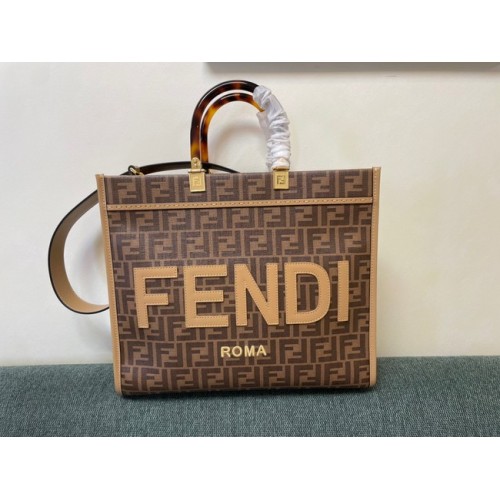 Кожена чанта Fendi Sunshine, средно кафява, 8BH386