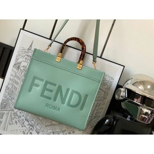 Кожена чанта Fendi Sunshine Medium 8BH386A в светло зелено