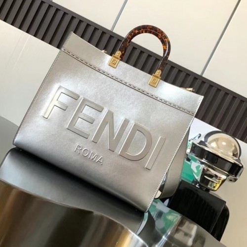 Кожена чанта Fendi Sunshine Medium 8BH386A, сребриста