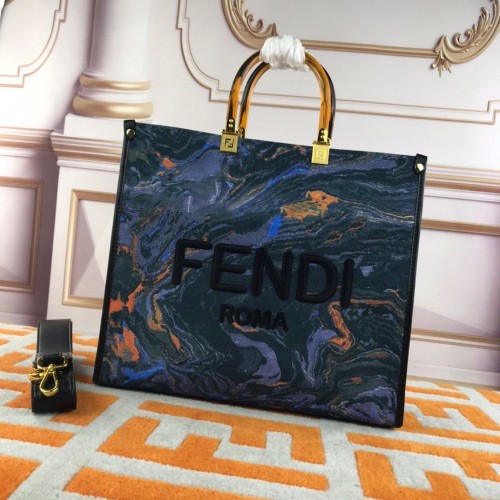Чанта за пазаруване Fendi Tote с графити от плат 1676 син цвят